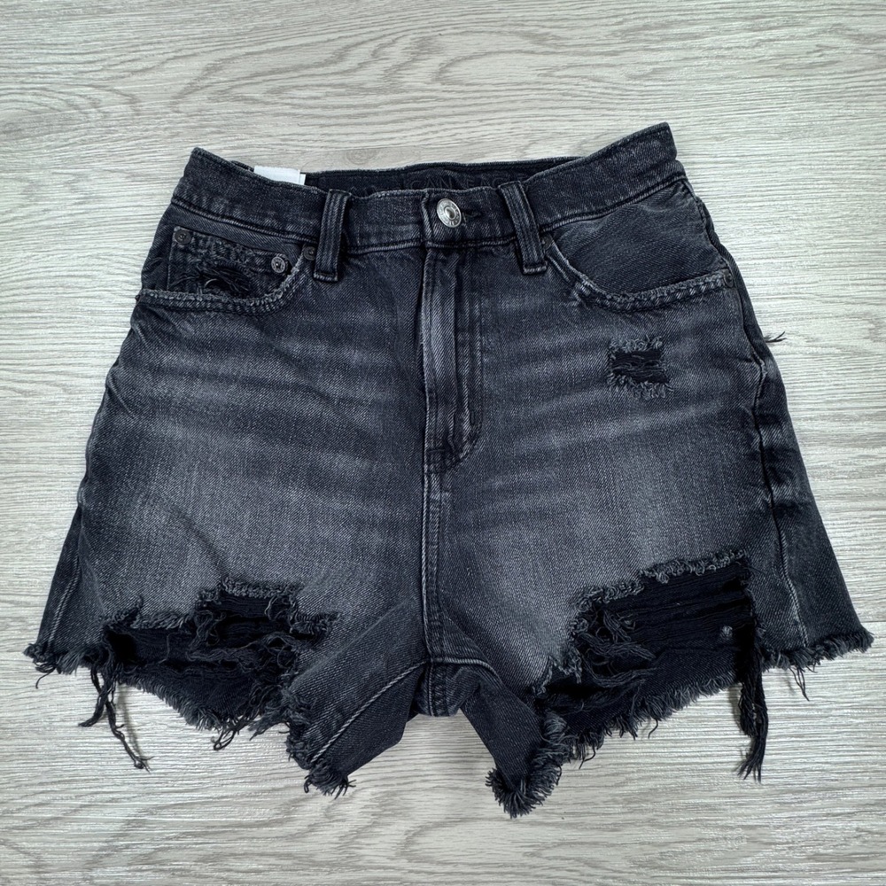 American Eagle Womens Shorts 90s Boyfriend Highest Rise Black Sz 000 Distressed